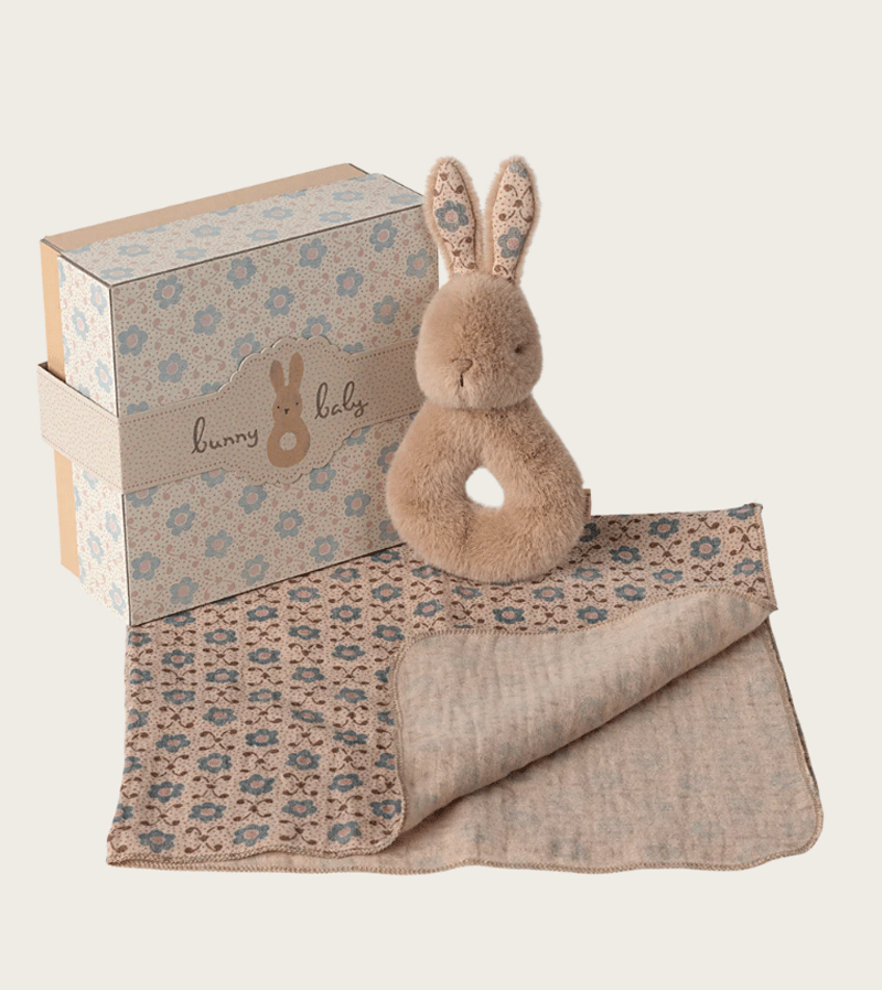 Cream Peach Rabbit Rattle Set by maileg