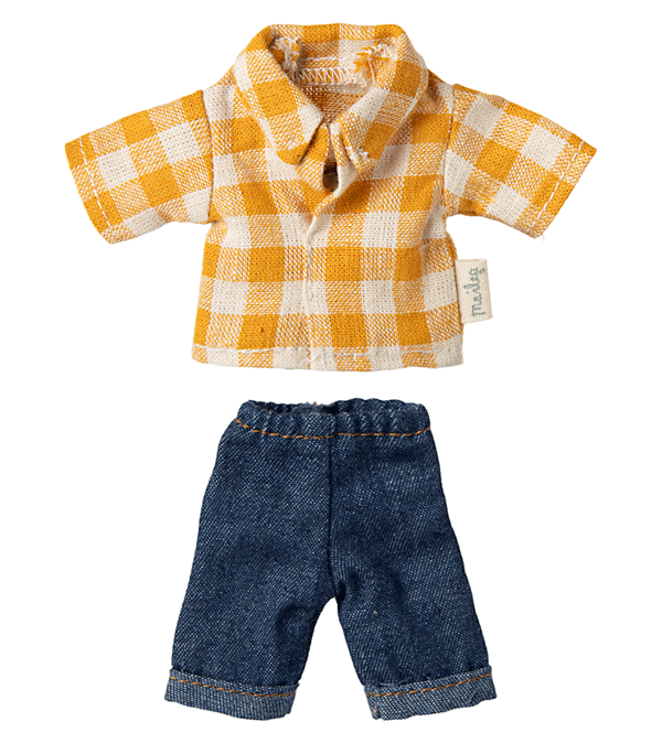 Yellow Checked Shirt and Trousers for Dad Mouse by maileg