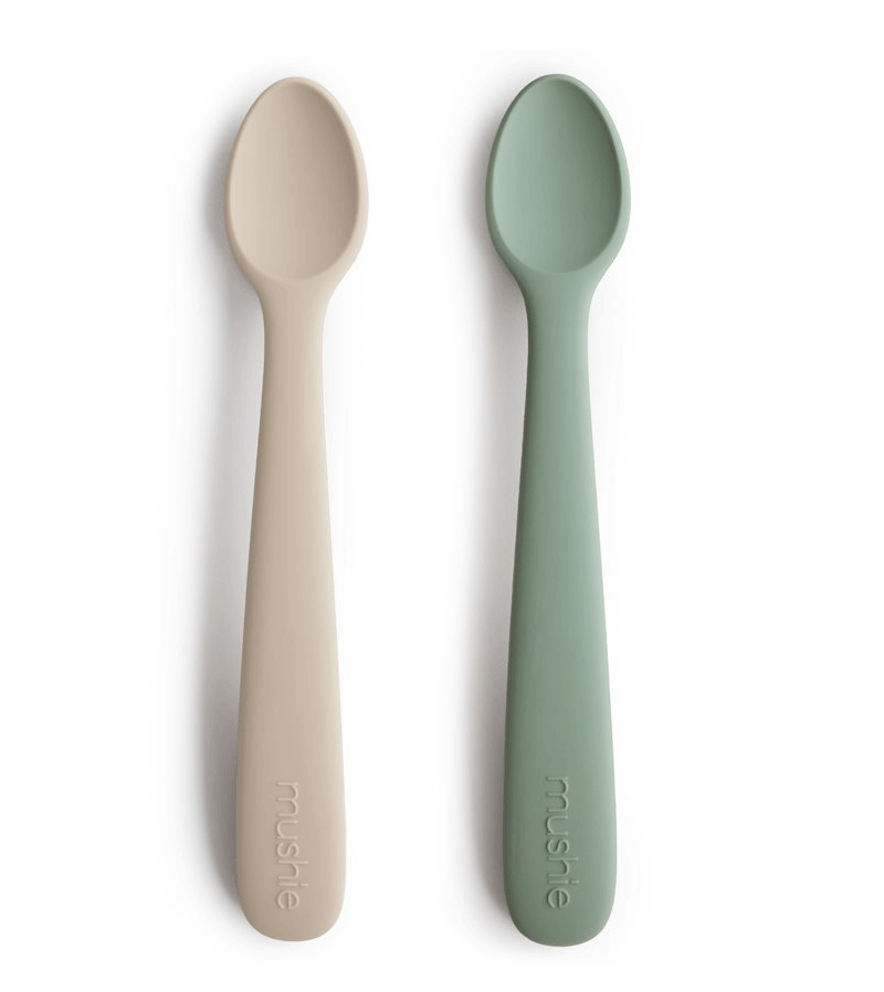 2-Pack Mushie Silicone Feeding Spoons Cambridge Blue and Shifting Sand by Mushie