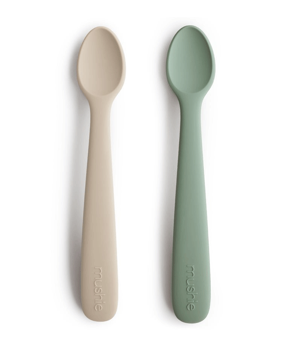 2-Pack Mushie Silicone Feeding Spoons Cambridge Blue and Shifting Sand by Mushie