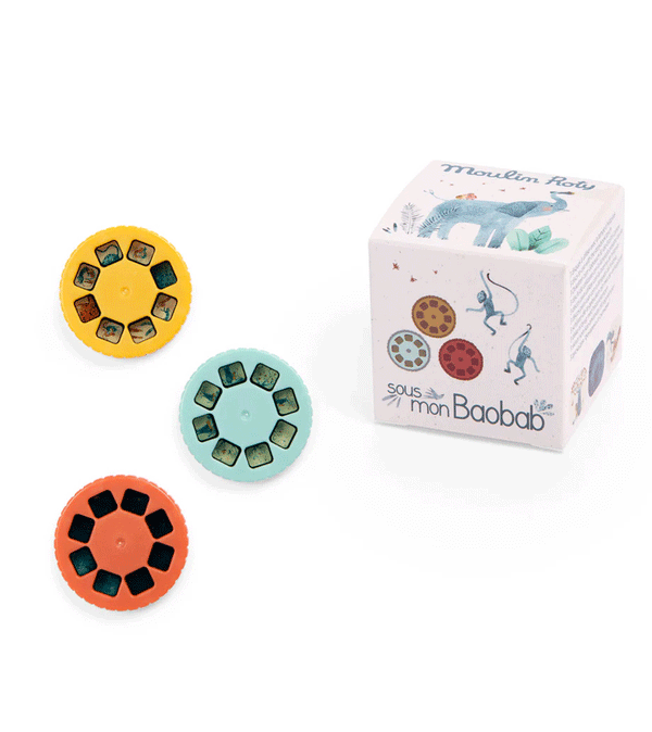 Box of 3 Sous Mon Baobab Story Torch Discs by Moulin Roty