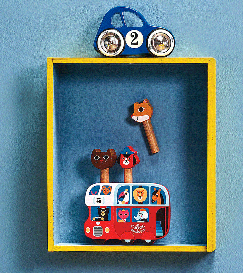 Wooden Pop Up Bus Toy by Ingela P Arrhenius & Vilac