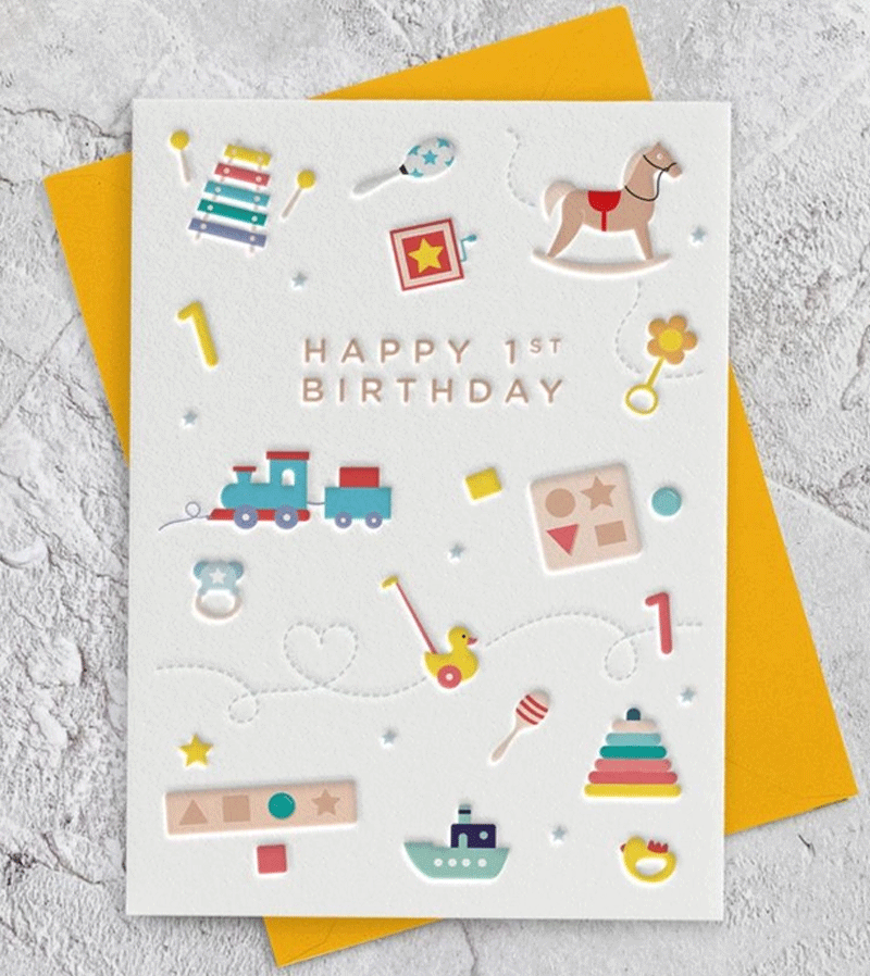 Age 1 Toys Letterpress Style Birthday Card by Heyyy Ltd