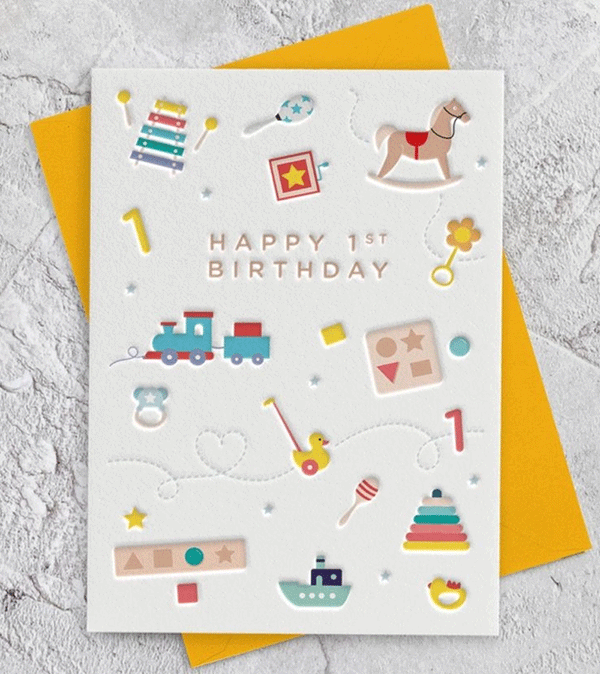 Age 1 Toys Letterpress Style Birthday Card by Heyyy Ltd