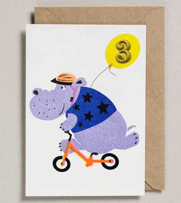 Age 3 Hippo 3rd Birthday Card by Petra Boase
