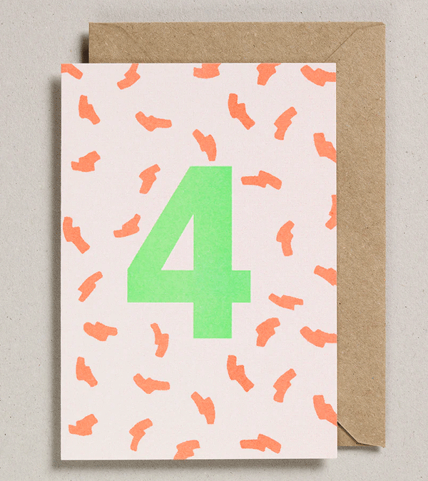 Age 4 Riso Birthday Number Card by Petra Boase