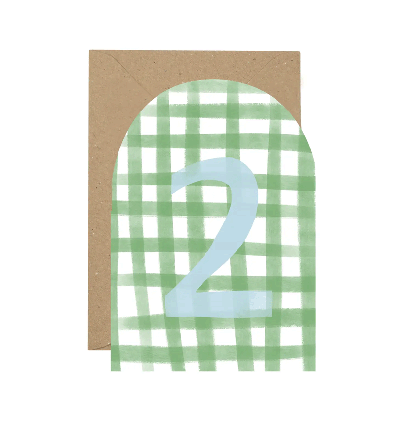 Age 2 Gingham in Green and Blue Birthday Card by Plewsy
