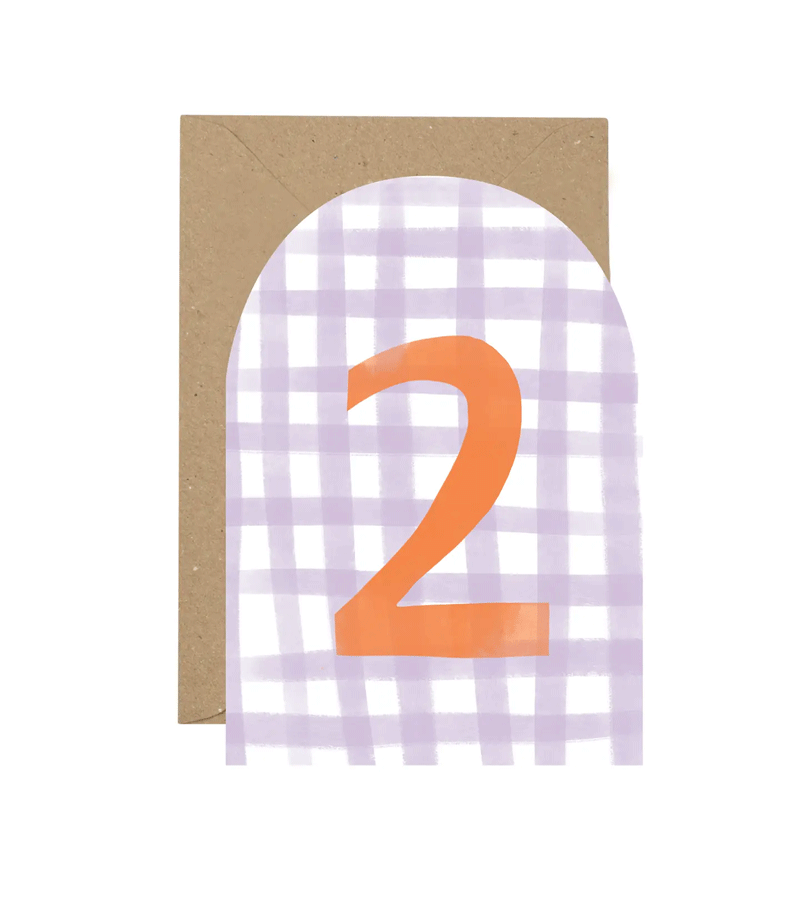 Age 2 Gingham in Lilac and Orange Birthday Card by Plewsy