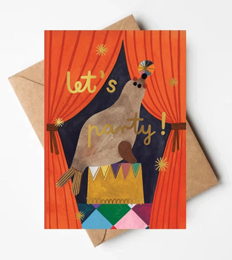 Let's Party Circus Sealion Card by Daria Solak Illustrations