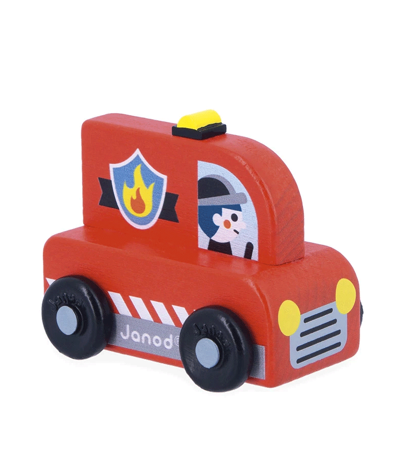 Wooden Fire Truck City Cross Roads by Janod