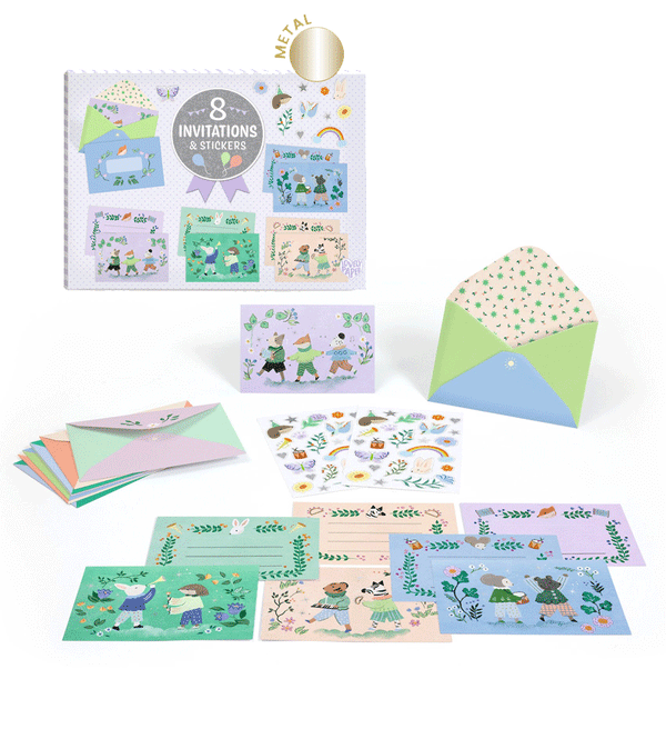 Animal Fanfare 8 Invitations & Stickers Letter Set by Djeco