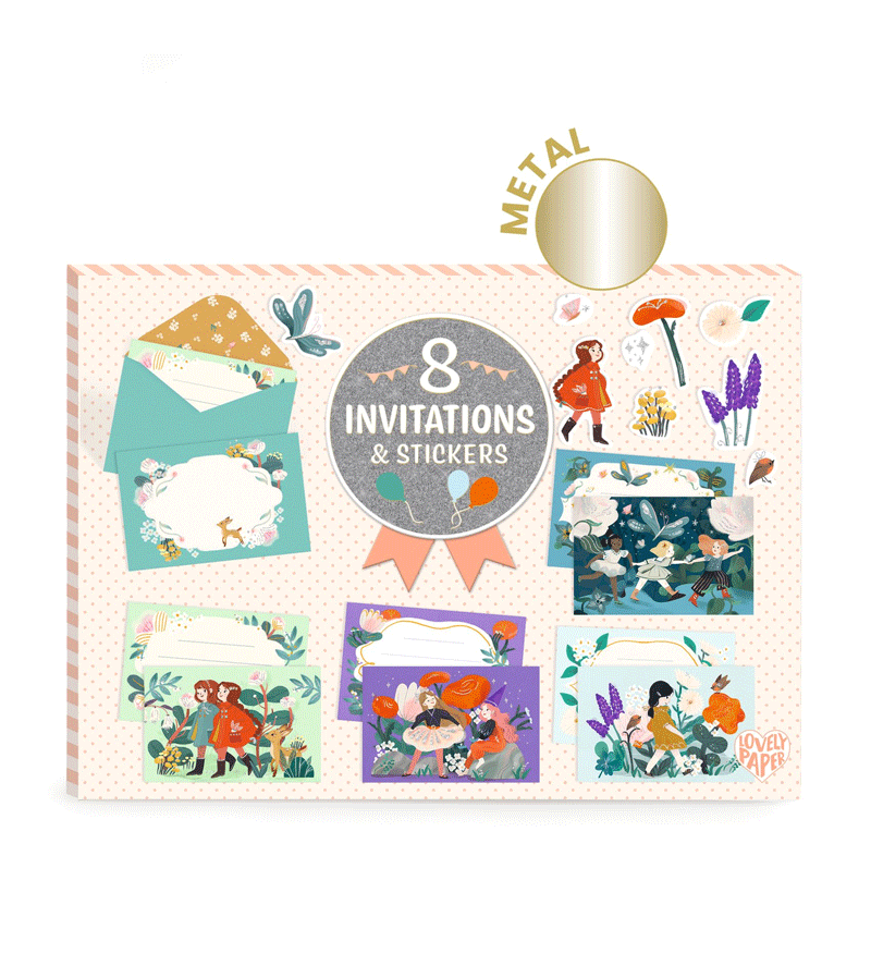 Garden Friends 8 Invitations & Stickers Letter Set by Djeco