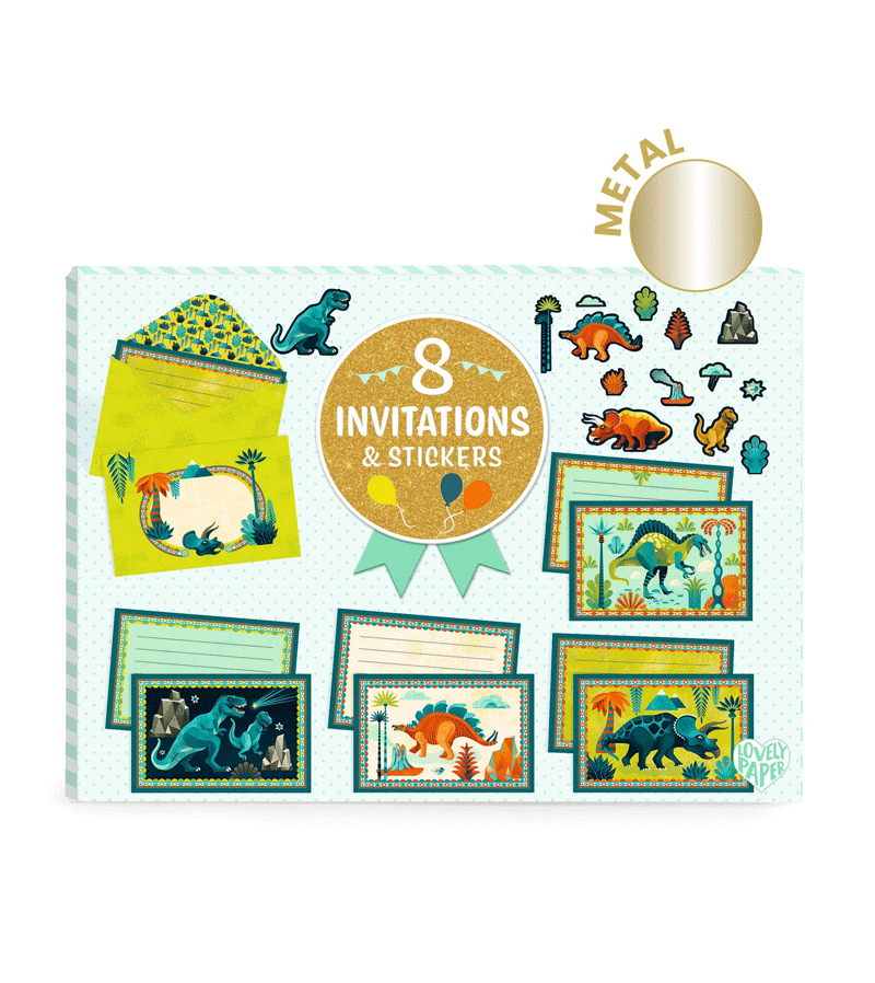 Cric Croc, Dino Rock 8 Invitations & Stickers Letter Set by Djeco