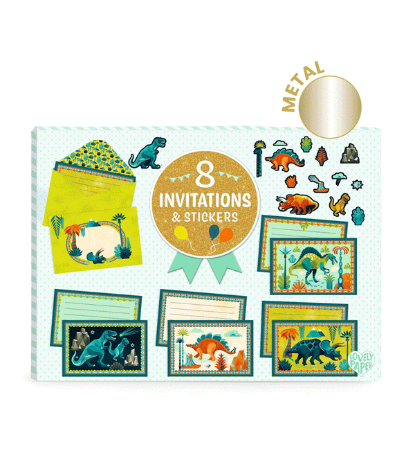 Cric Croc, Dino Rock 8 Invitations & Stickers Letter Set by Djeco