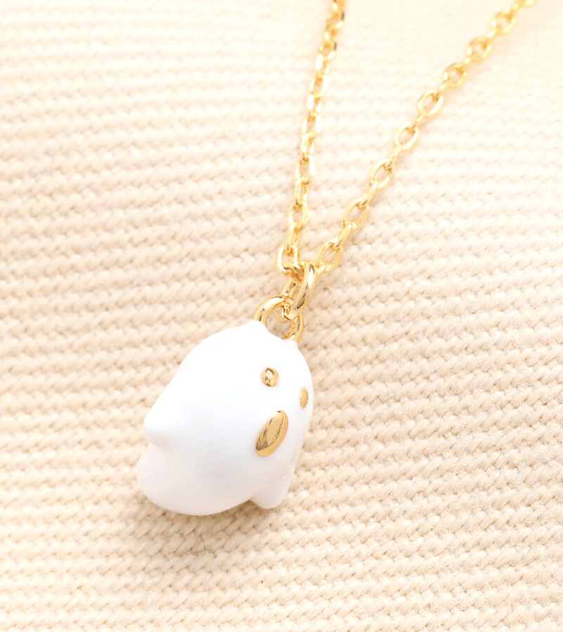 Enamel Ghost Pendant Necklace in Gold