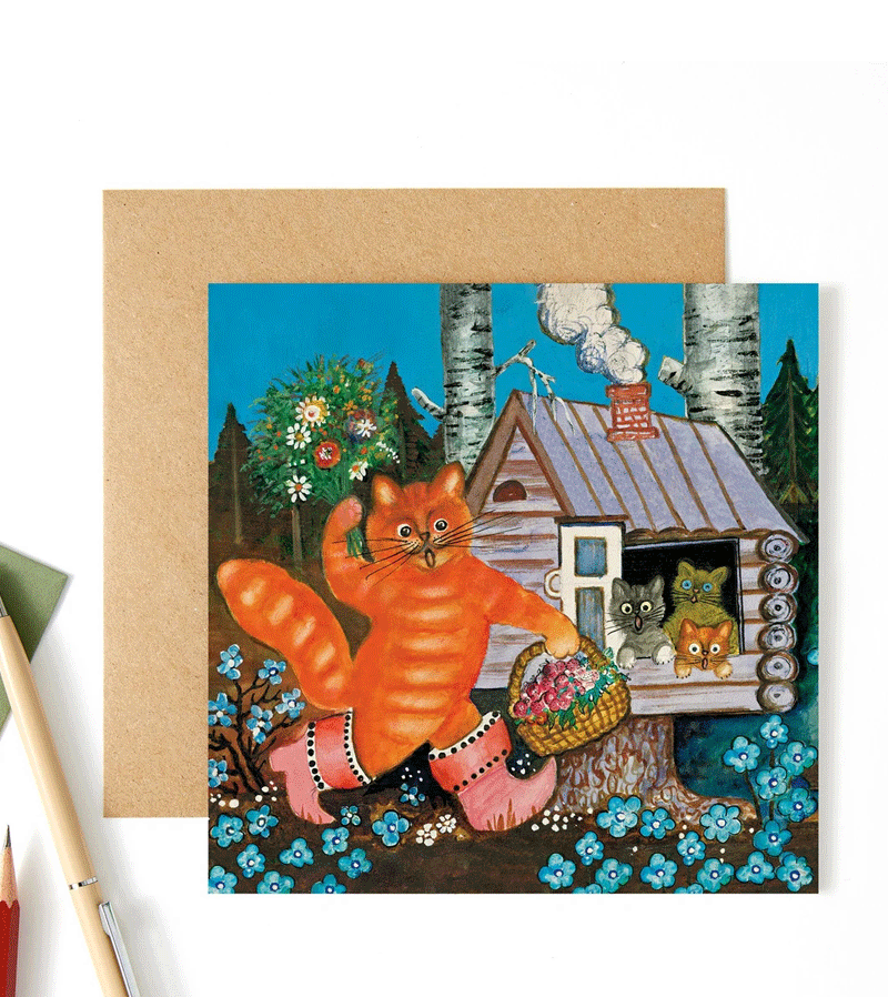 Happy Families Ginger Cat Card by Kapelki Art