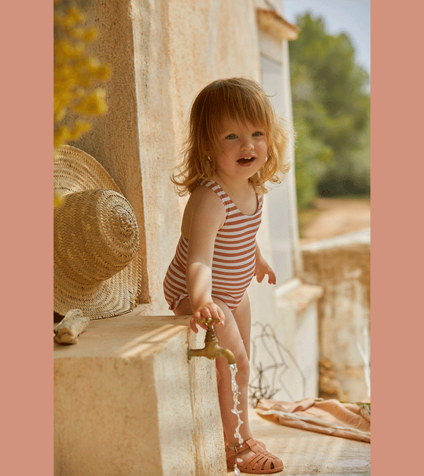 Striped Apricot Margherita Swimsuit by 1+ in the Family