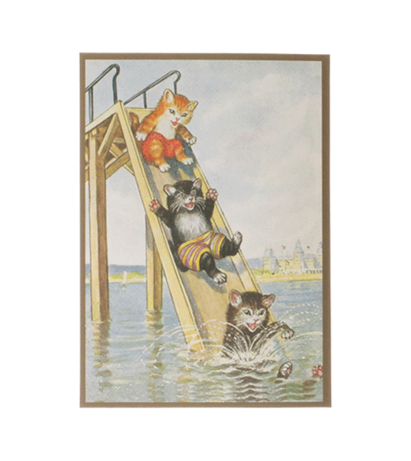 Retro Postcard of Cats on a Waterslide