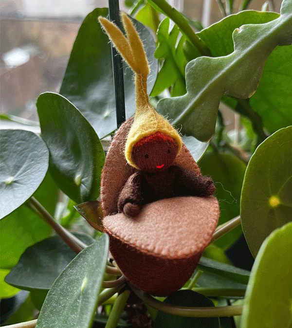 Black Skin Seedling Waldorf Felt Flower Fairy