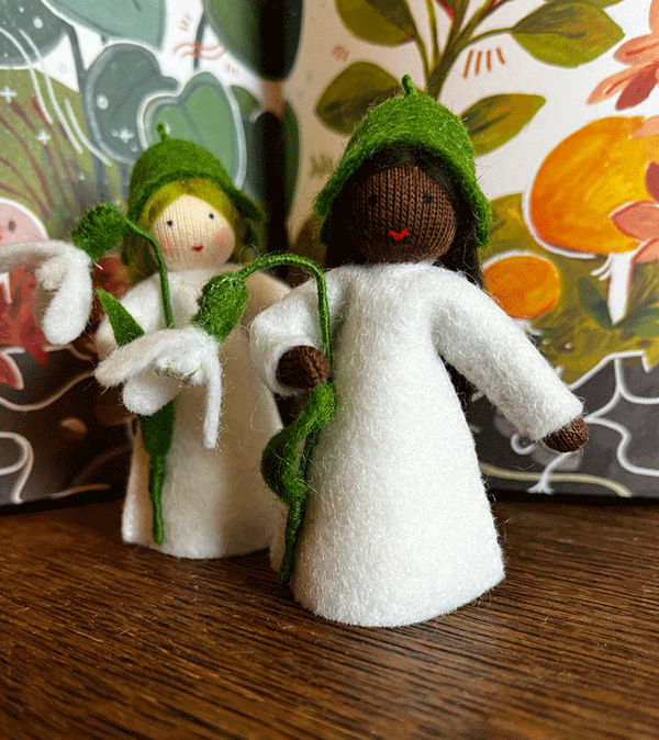 Dark Skin Snowdrop Waldorf Flower Fairy - Niddle Noddle