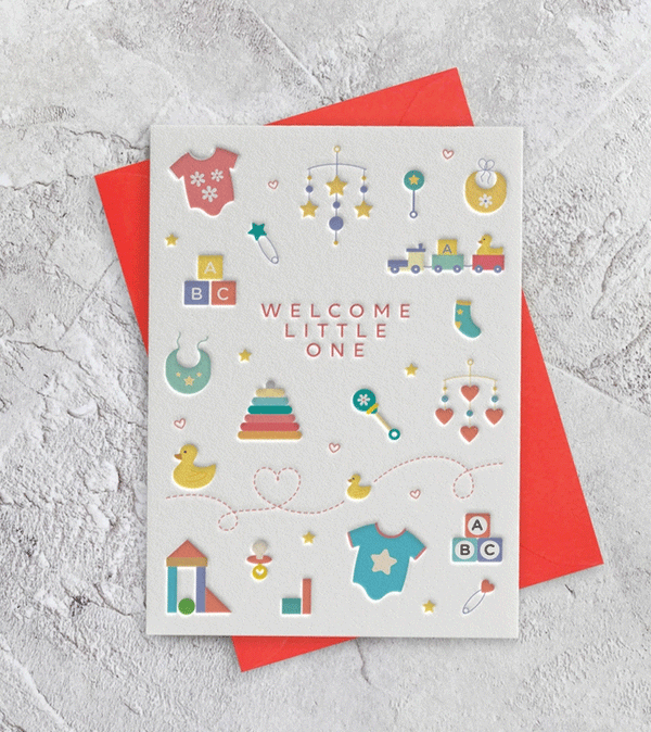 Welcome Little One Letterpress Style Card by Heyyy Ltd