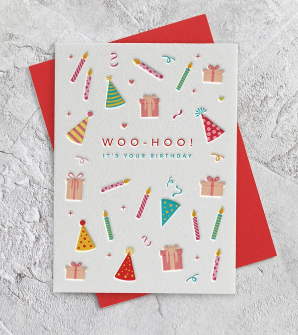 Woo Hoo It's Your Birthday Letterpress Style Card by Heyyy Ltd