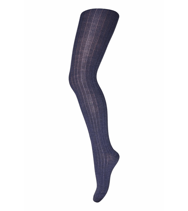 Dark Denim Melange Wool Rib Tights by mp Denmark