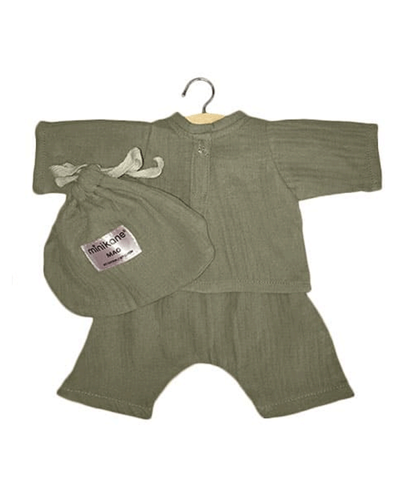Mao Olive Green Kimono Set for Baby Doll by Minikane - Niddle Noddle
