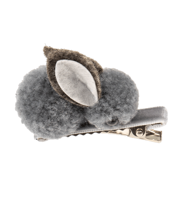 Grey Rabbit Pom Pom Hair Clip by Bon dep - Niddle Noddle