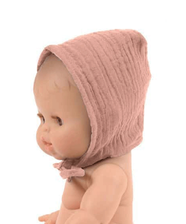 Old Rose Linen Bonnet for Baby Doll by Minikane - Niddle Noddle