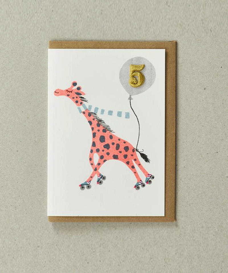 Age 5 Giraffe Birthday Card by Petra Boase - Niddle Noddle