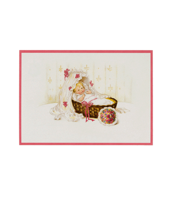 Retro New Baby in Cradle Glitter Postcard