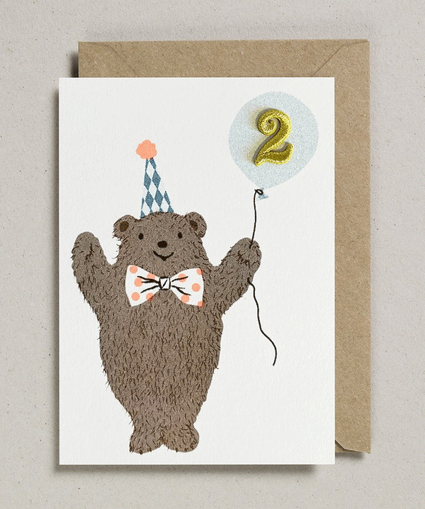 Age 2 Bear Birthday Card by Petra Boase - Niddle Noddle