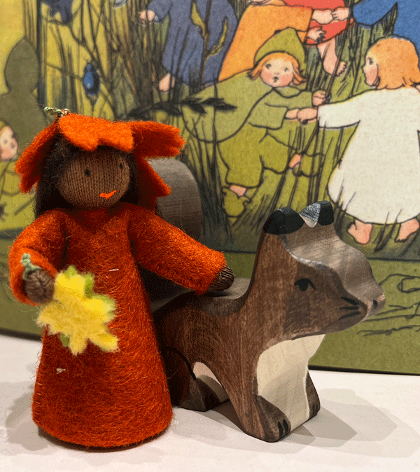 Dark Skin Autumn Leaf Waldorf Felt Doll - Niddle Noddle