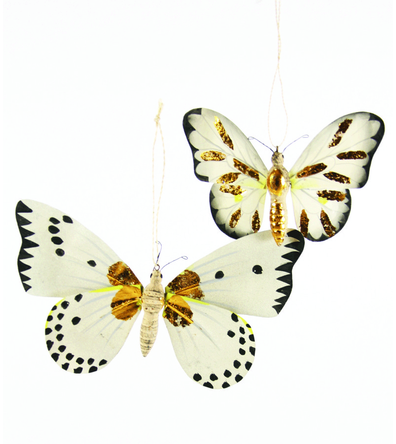 Delicate White and Gold Butterfly Decoration by Cody Foster - Niddle Noddle