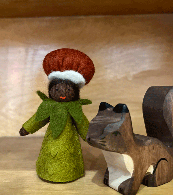 Dark Skin Chestnut Warldorf Felt Flower Fairy - Niddle Noddle