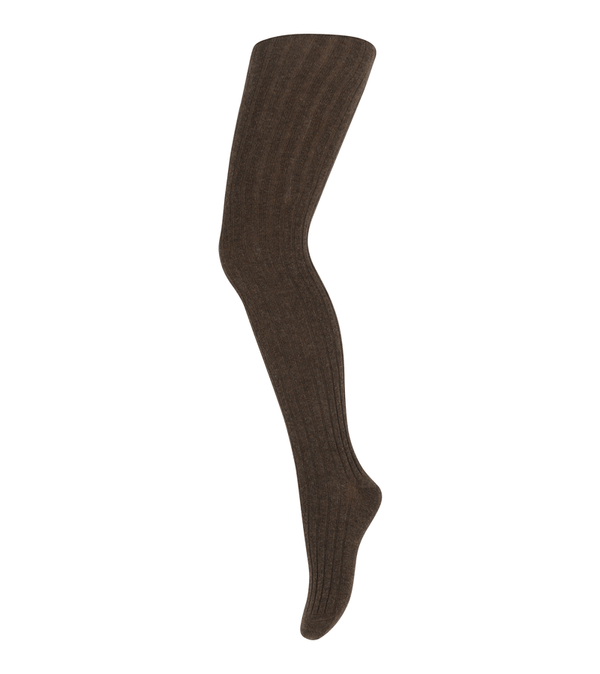Brown Melange Cotton Rib Tights by mp Denmark