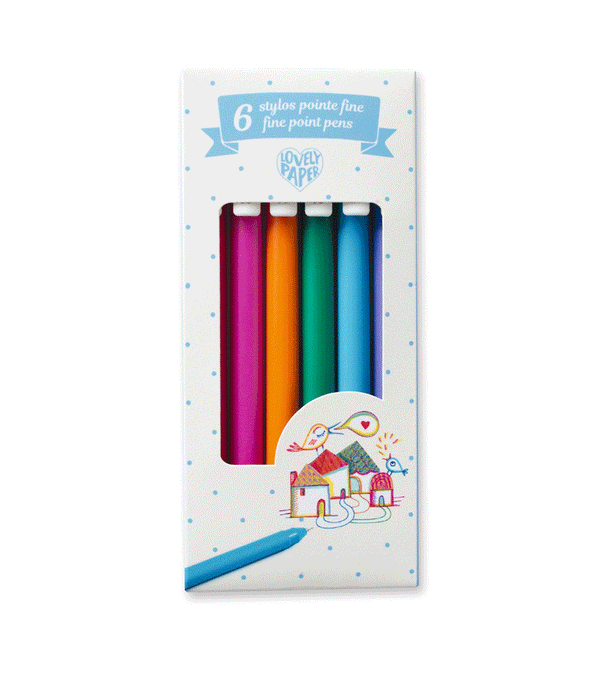 6 Gel Pens Fine Point 0,7 by Djeco Lovely Paper