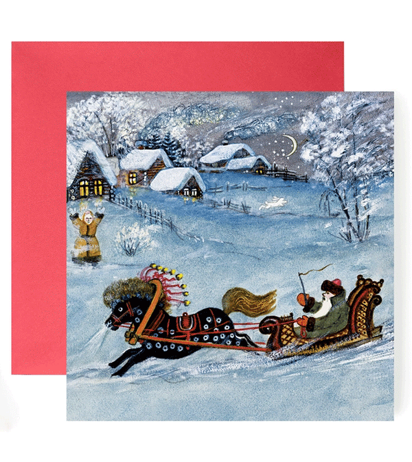 Man on Sleigh card by Kapelki Art