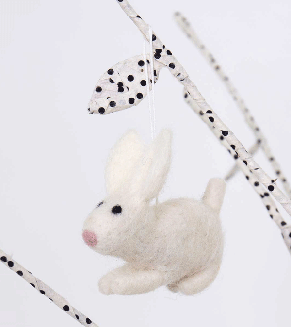 White Hanging Felt Rabbit by AfroArt - Niddle Noddle