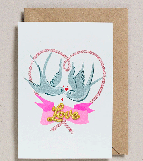 Embroidered Love Birds Card by Petra Boase