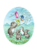 Rabbits with hanging Eggs Card by Jean Gilder - Niddle Noddle