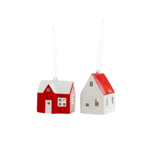 Red and White Ceramic Farmhouse Ornament with light by Cody Foster