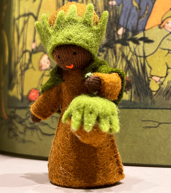 Dark Skin Hazelnut Warldorf Felt Flower Fairy - Niddle Noddle