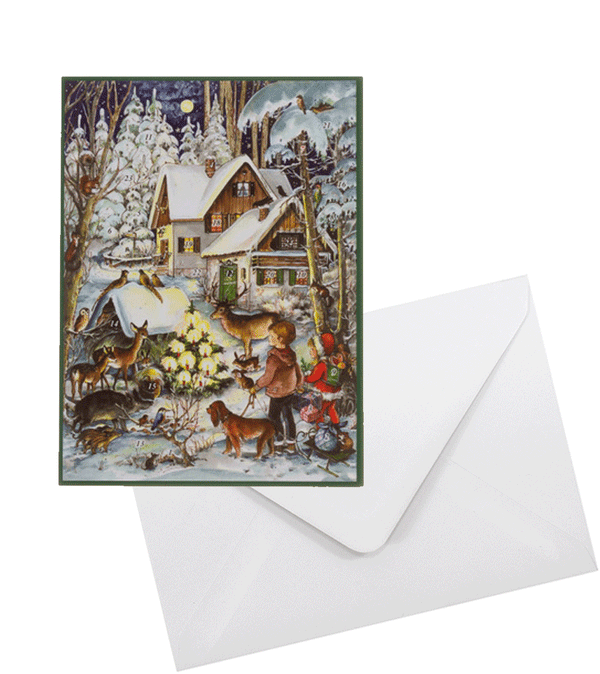 Advent Calendar Card - Children in Forest (green) - Niddle Noddle