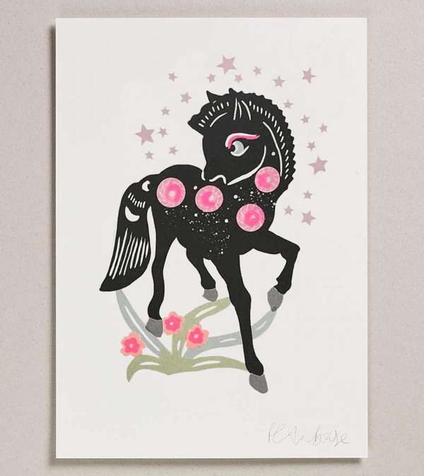 A4 Pony Risograph Print by Petra Boas - Niddle Noddle