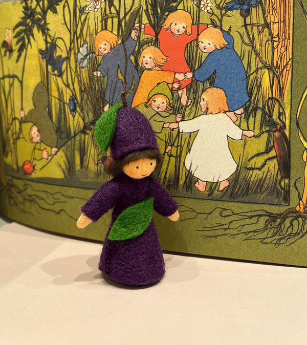 Olive Skin Plum Warldorf Felt Flower Fairy - Niddle Noddle
