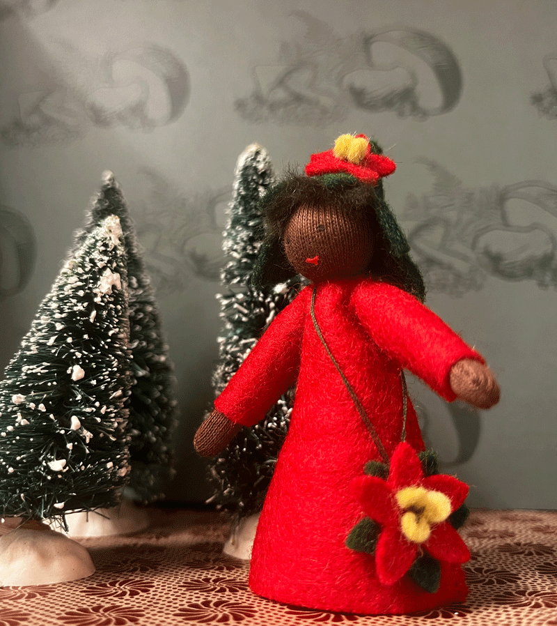 2023 Large Black Standing Poinsettia Waldorf Flower Fairy