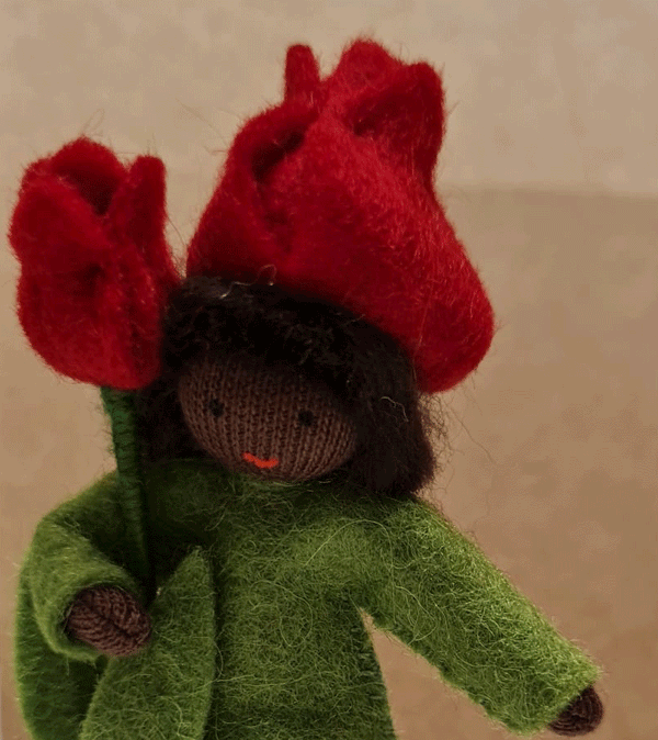 Dark Skin Red Tulip Waldorf Doll - Niddle Noddle