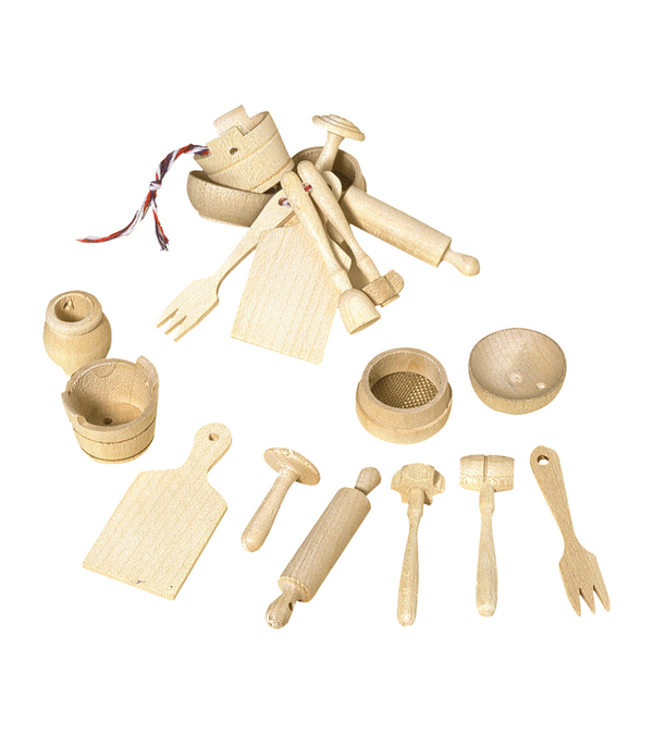 Set of 10 Miniature Wooden Kitchen Tools by Redecker - Niddle Noddle